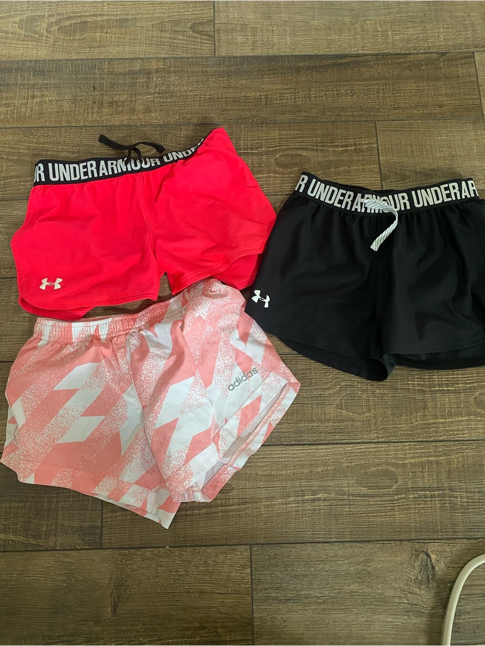 Under Armour & Adidas Girls Black and Bright Pink Athletic Shorts Set